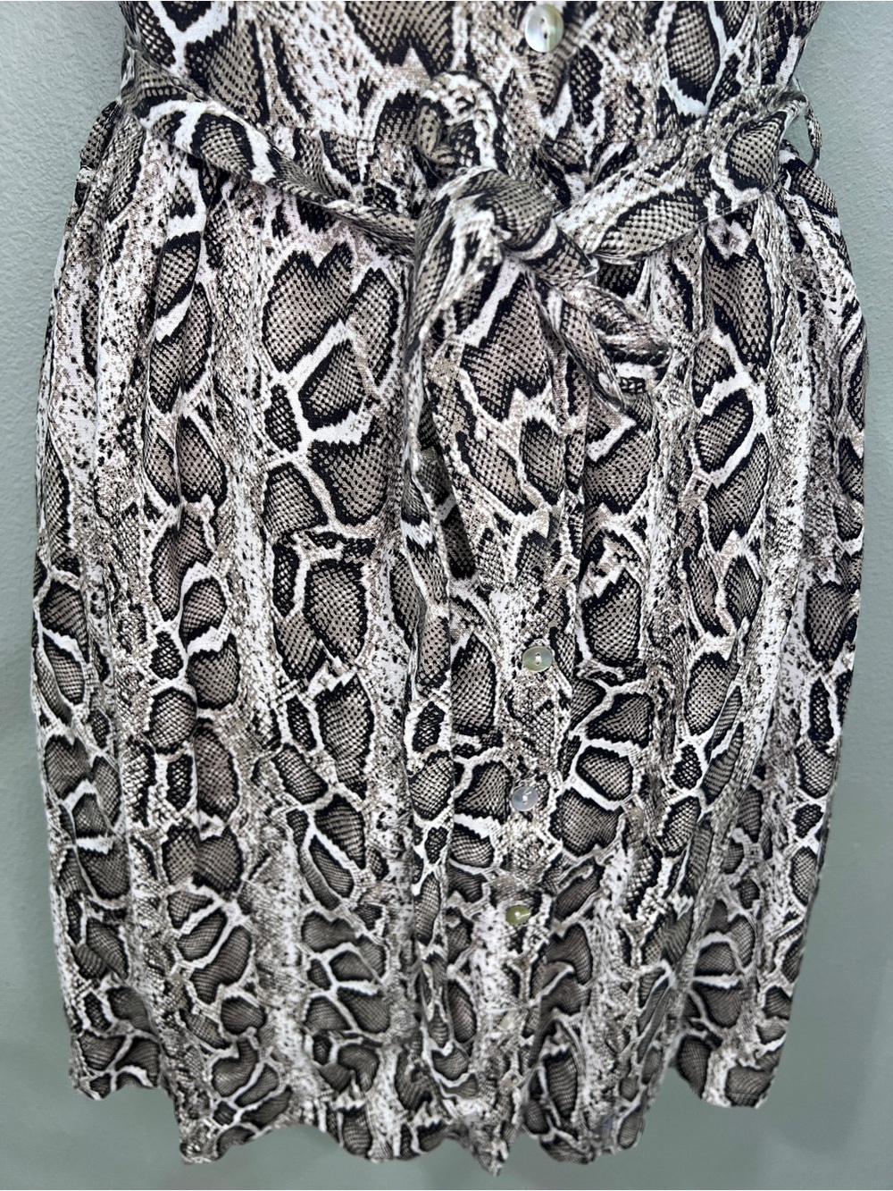 Laura Bianchi XS 100% Linen Snakeskin Print Belted Shirt Dress Made Italy - Picture 5 of 9
